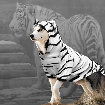 DELIFUR Large Dog Tiger Costume - White Tiger Halloween Costume for Medium Large Dogs Golden Retriever Labrador Rottweiler Cute Hoodie Outfit (White, XX-Large)