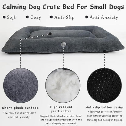 36 Inch Dog Crate Bed Washable,Orthopedic Dog Crate Pad 36 x 24 Soft Cozy Faux Fur Calming Anti Anxiety,Pet Beds for Medium Dogs Clearance Up to 55 lbs Pet(Dark Grey)