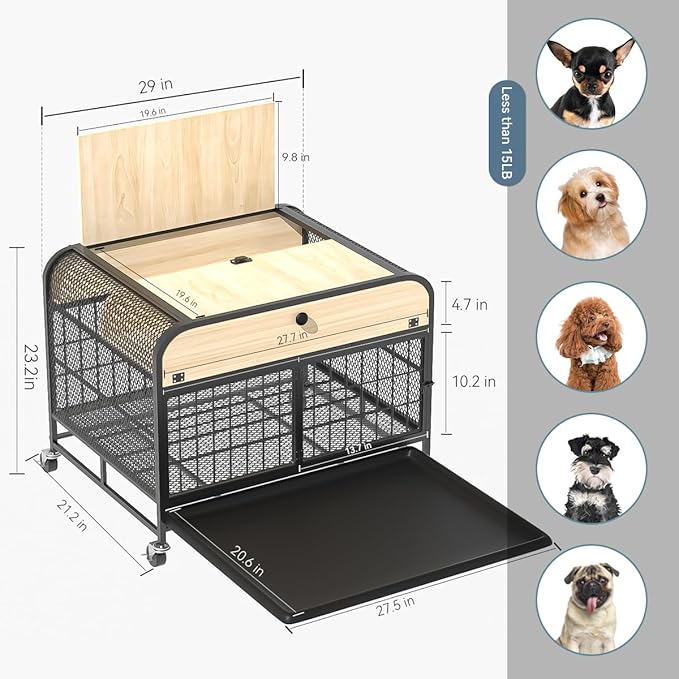 Small Dog Crate Furniture with Wheel 2024 Small 20Lbs