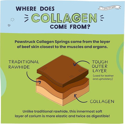 Pawstruck Natural Large Collagen Stick Springs for Dogs - Vet-Approved Long Lasting Alternative to Traditional Rawhide & Bully Sticks w/Glucosamine & Chondroitin - 4 Pack - Packaging May Vary