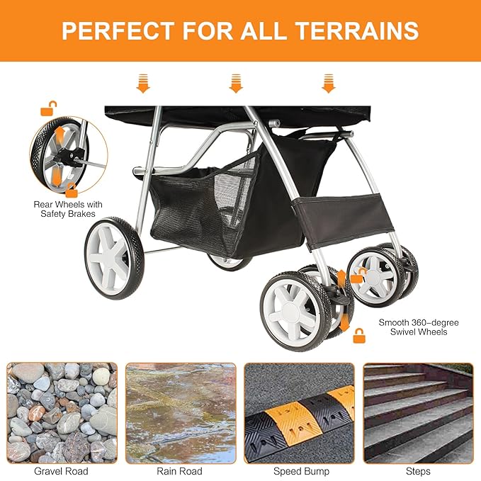 Pet Stroller for Small Dogs and CatsQuick-Folding Portable Travel Cat Dog Stroller with Storage Basket and Cup Holder 4 Wheels,