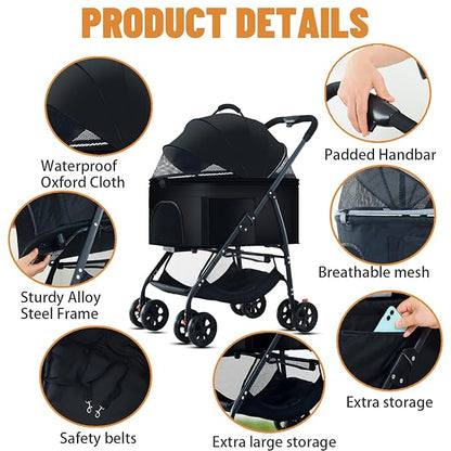 3-in-1 Pet Dog Stroller 55lbs, Dog