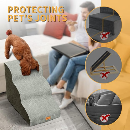 Topmart 3 Tiers Foam Dog Stairs/Steps for Small Dogs Pain,15.7”H