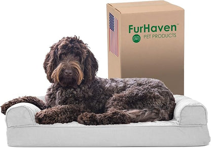Furhaven Memory Foam Dog Bed for Medium/Small Dogs w/ Removable Bolsters & Washable Cover 35 lbs