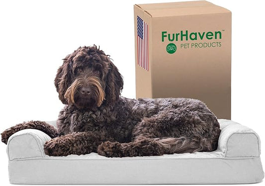 Furhaven Memory Foam Dog Bed for Medium/Small Dogs w/ Removable Bolsters & Washable Cover 35 lbs