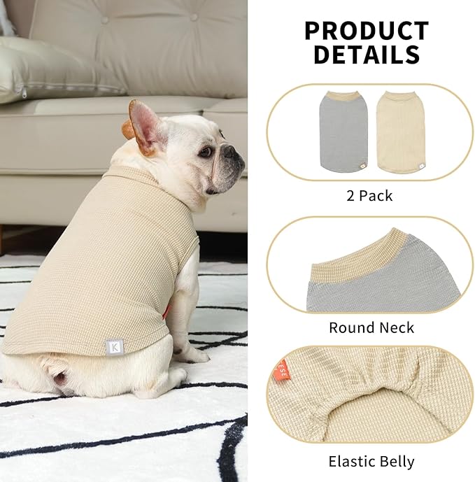 KYEESE 2Pack Dog Shirts Waffle for Small Dogs Stretchy Dog T-Shirts Lightweight Dog Tank Top Sleeveless Dog Vest