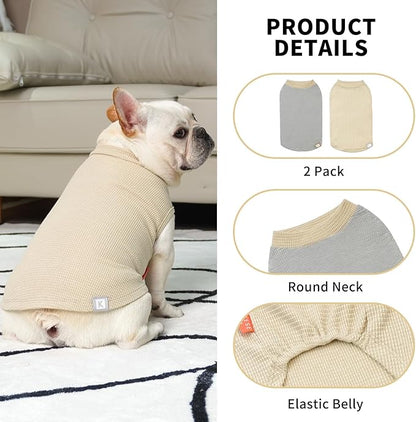 KYEESE 2Pack Dog T Shirts Waffle Stretchy Dog T-Shirts Lightweight Dog Tank Top Sleeveless Dog Vest