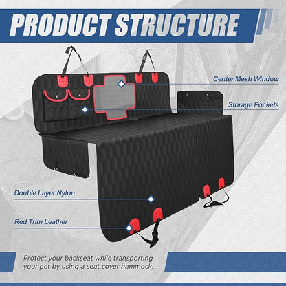 Auto Dynasty Hammock Style Waterproof Pet Dog Back Seat Protector Cover with Center Mesh Window and Anti-Slip Padding for Cars