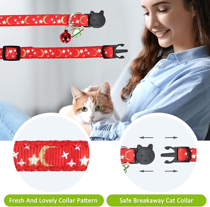 CONLI 6 Pack Collars with Bells for Stars and Moon