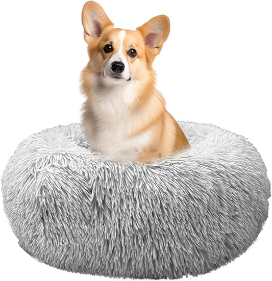 Deluxe Calming Dog Bed for Small Medium Dogs & Cats S(24" x 24" x 8"))