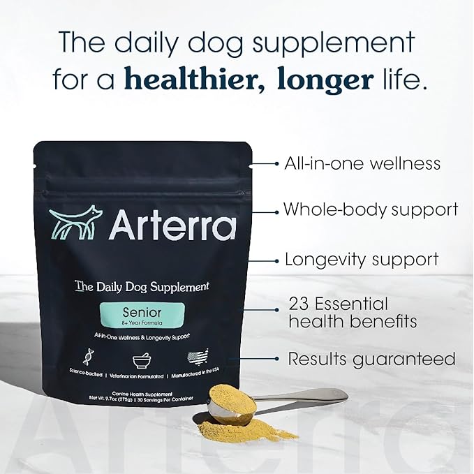 All-in-One Dog Supplement for Advanced Wellness & Longevity, 63 Premium Ingredients for Aging Support, Hip & Joint, Cognition & Mood, Gut and Organs, Vet-Formulated, Senior Formula 8+ Yrs, 9.7 oz