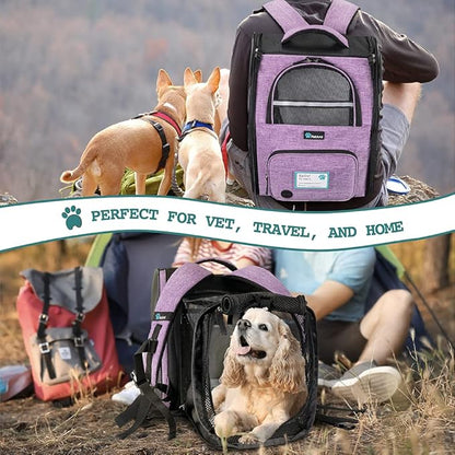 PetAmi Dog Cat Backpack Carrier, Expandable Pet Carrier Backpack for Travel Hiking, Small Medium Dog Puppy Large Cat Carrying Backpack, Airline Approved Ventilated Soft Back Support, 18 lbs, Purple