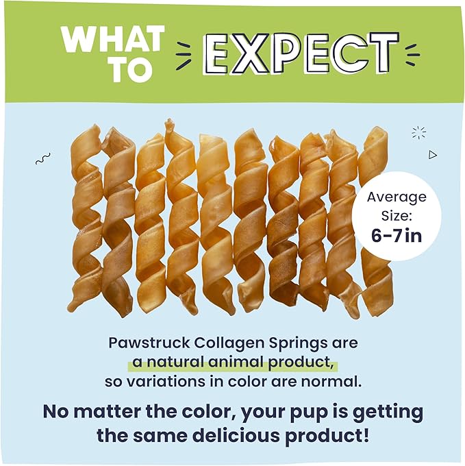 Pawstruck Natural Large Collagen Stick Springs for Dogs - Vet-Approved Long Lasting Alternative to Traditional Rawhide & Bully Sticks w/Glucosamine & Chondroitin - 4 Pack - Packaging May Vary