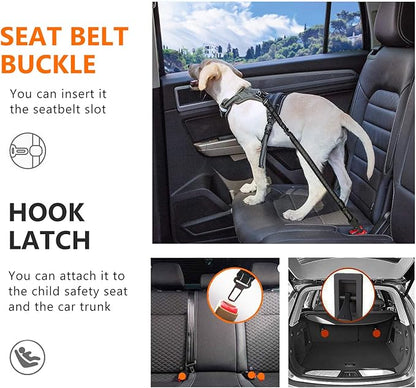 Dog seat belts for car 3-in-1 Car Harness for Dogs Adjustable Safety Seatbelt for Car Durable Nylon Reflective Bungee Fabric Tether with Clip Hook Latch & Buckle