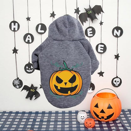 Chihuahua Clothes Dog Sweater Cat Halloween Hoodies Pet Pumpkin Clothes Dog Fleece Hooded Sweatshirt Puppy Apparel Grey Small