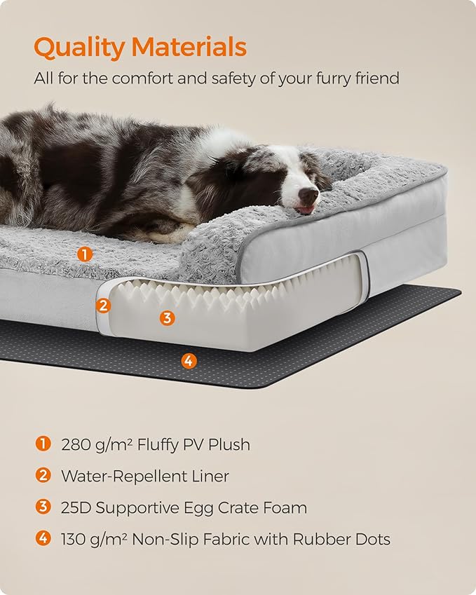 Feandrea Orthopaedic Dog Bed for Large Dogs 36 x 27 x 6.5 Inches, UPGW252G01