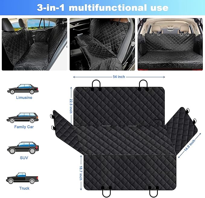 Dog Car Seat Cover for Back Seat Waterproof Car Seat Protector for Dogs with Side Flaps Scratchproof Dog Backseat Cover