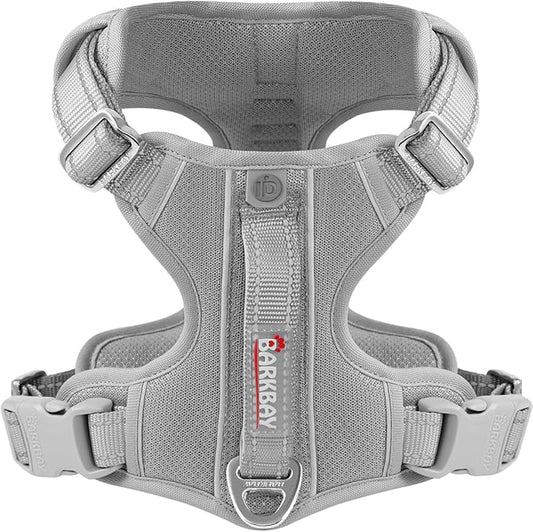 BARKBAY Dog Harness No Pull with ID Tag Pocket - Heavy Duty, Reflective, Easy Control for Large Dogs (Grey,M)