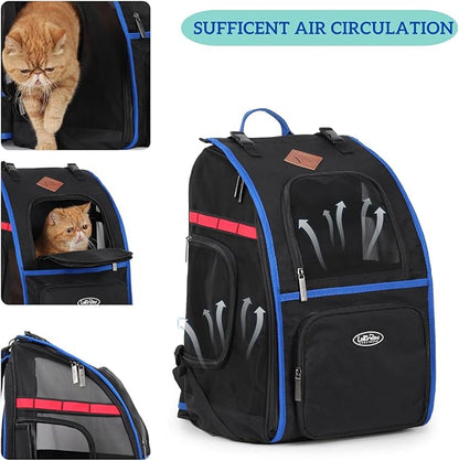 Lollimeow Cat Backpack Pet Carrier for Cats and Puppies - Ventilated Outdoor Canvas Cat Backpack with Large Space, Airline Approved