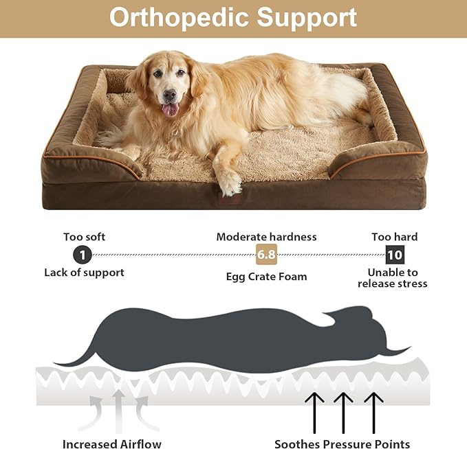 WNPETHOME Waterproof Orthopedic XXLarge Dog Bed with Sides, C-Shaped Design, Rose Pattern Short Plush Fabric, 48x35x7 in