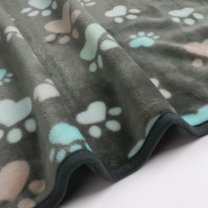 Luciphia 1 Pack 3 Blankets Fluffy Premium Fleece Pet Blanket Flannel Paw Printed Throw for Dog Cat(Medium 30x20'', Grey/Brown/Blue)