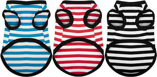 Paiaite 3 Pieces Dog Striped Shirt Light Color