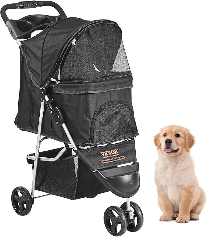 VEVOR Dog Stroller for Small Medium Dogs Up to 35lbs 3 Wheels