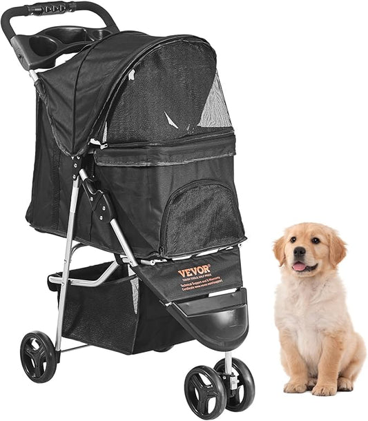 VEVOR Dog Stroller for Small Medium Dogs Up to 35lbs 3 Wheels