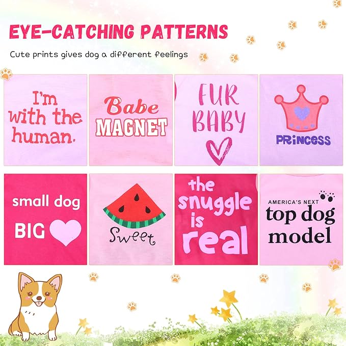 8 Pieces Pet Shirts Printed Puppy Soft Pullover Dog T Shirts Cute Sweatshirts Valentine's Day Puppy Girl Clothes Dog Outfits Small Dog for Pet Cats (Cute Pattern