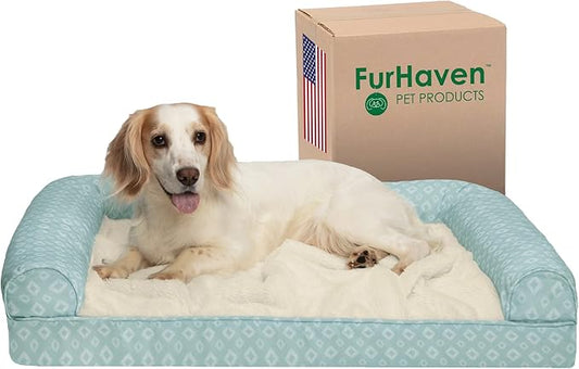 Furhaven Cozy Memory Foam Dog Bed for Large/Medium Dogs w/ Removable Bolsters & Washable Cover 55 lbs