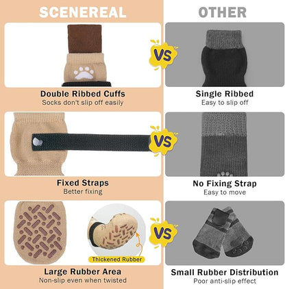 SCENEREAL Dog Socks to Prevent Licking Paws for Hot Pavement, Anti Slip Long Dog Grip Socks for Hardwood Floors, Dog Shoes Booties&Paw Protector for Small Medium Large Senior Dog, Pet Socks for Wounds
