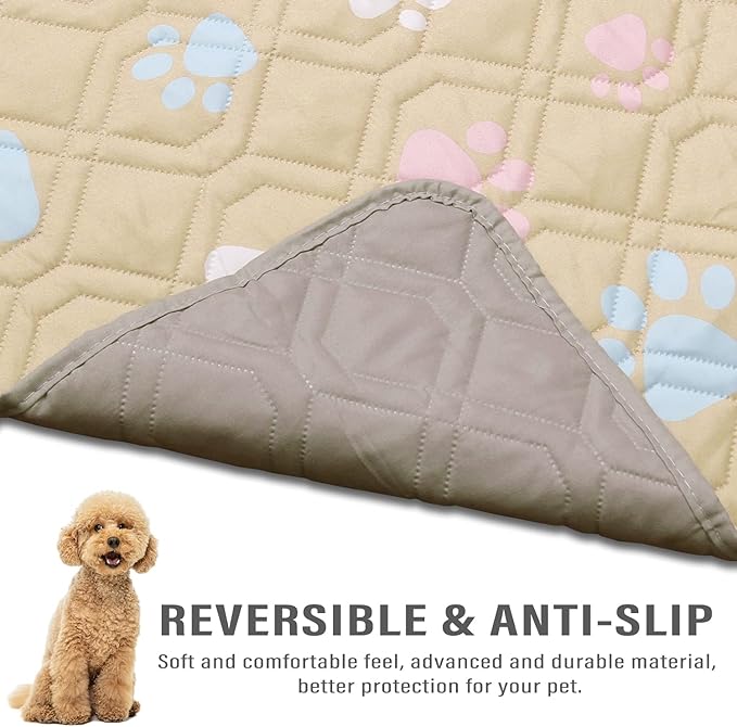 Dog Bed Cover for Pets - Blankets Rug Pads for Couch Protection Waterproof Bed Covers Dog Blanket Furniture Protector Reusable Changing Pad (Yellow+Colorful Paw, 20"x30")