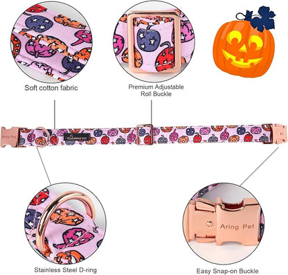 ARING PET Halloween Dog Collar-Cute Pink Pumpkin Dog Collar with Bow