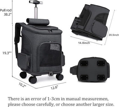 Wheeled Pet Carrier Backpack Breathable Pet Carrier with Wheels Collapsible Dog Backpack Carrier for Small Dogs Cats Puppy Dog Stroller Travel Carrier… (Black)