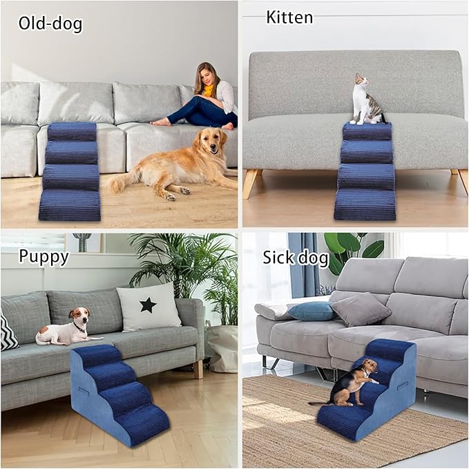 High Density Foam Dog Stairs Steps 20.8’’ Non-Slip 4-Tiers (Navy