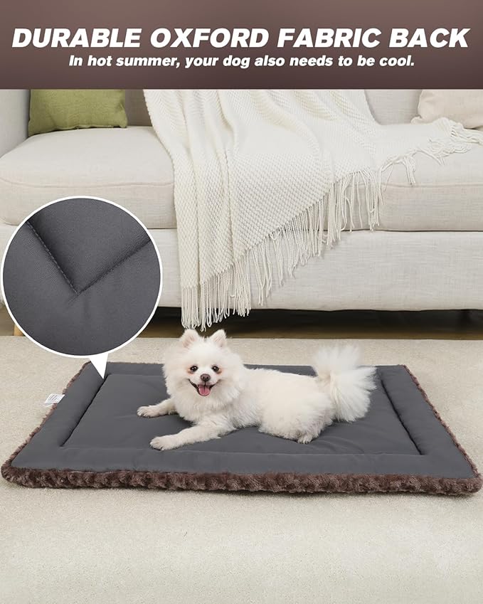 Washable Dog Bed Mat Reversible Dog Crate Pad Soft Fluffy Pet Kennel Beds Dog Sleeping Mattress for Large Jumbo Medium Small Dogs 41 x 27 Inch,