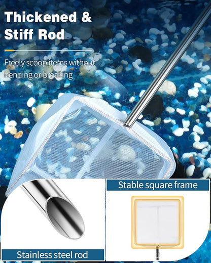 Pawfly Aquarium Shrimp Net Tiny Fish Tank Net with Extendable Stainless Steel Handle Fine Net Mesh for Shrimp Baby Fish Food Residue Debris Skimming Net for Small Ponds