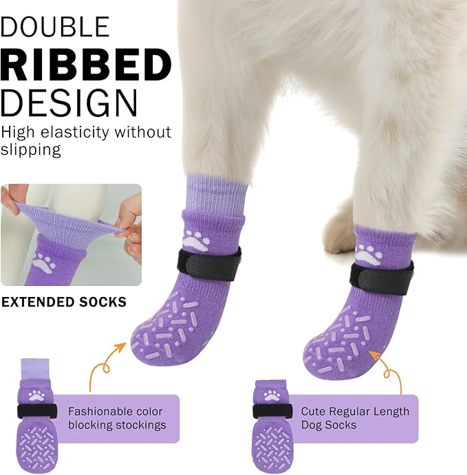 SCENEREAL Dog Socks to Prevent Licking Paws for Hot Pavement, Anti Slip Long Dog Grip Socks for Hardwood Floors, Dog Shoes Booties&Paw Protector for Small Medium Large Senior Dog, Pet Socks for Wounds