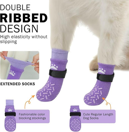 SCENEREAL Dog Socks to Prevent Licking Paws for Hot Pavement, Anti Slip Long Dog Grip Socks for Hardwood Floors, Dog Shoes Booties&Paw Protector for Small Medium Large Senior Dog, Pet Socks for Wounds