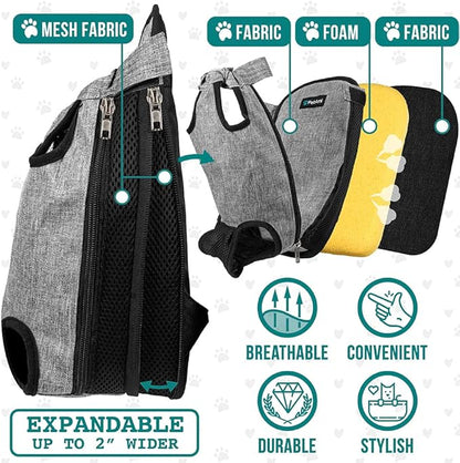 PetAmi Dog Carrier Backpack, Adjustable Pet Cat Front Carrier Backpack, Ventilated Dog Chest Carrier for Hiking Camping Travel, Sling Bag for Small Medium Dog Cat Puppies, Large, 12-16 lbs, Grey