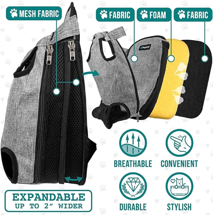 PetAmi Dog Carrier Backpack, Adjustable Pet Cat Front Carrier Backpack, Ventilated Dog Chest Carrier for Hiking Camping Travel, Sling Bag for Small Medium Dog Cat Puppies, Small, 5-9 lbs, Grey