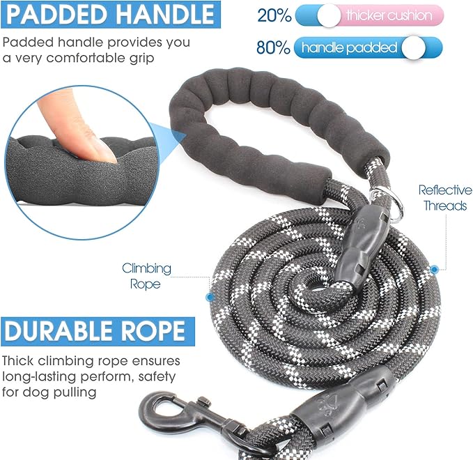 BAAPET 2/4/5/6 FT Dog Leash with Comfortable Padded Handle and Highly Reflective Threads for Small Medium and Large Dogs (6FT-1/2''