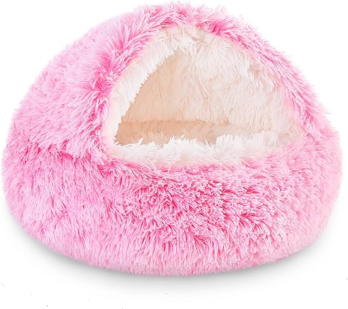 NOYAL Dog Bed Round Hooded Plush Cat Cave