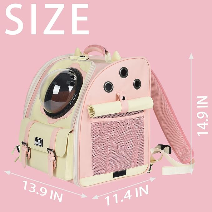 Clear Bubble Cat Carrier Backpack, Space Capsule Pet Carrier Backpack for Large Cats and Small Dog, Breathable Dog Backpack Carrier for Travel and Hiking, Pink