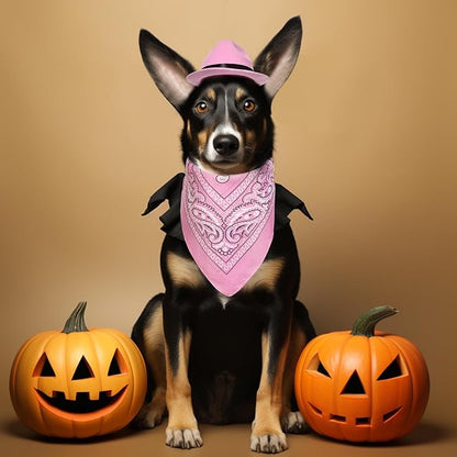 choyaxo Dog Halloween Costumes Pet Cowboy Costume for Dogs Cat Cowboy Hat with Bandana Scarf Set Party Accessories (Pink)