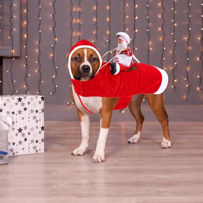 BWOGUE Santa Dog Costume Christmas Pet Clothes Santa Claus Riding Pet Cosplay Costumes Party Dressing up Dogs Cats Outfit for Small Medium Large Dogs Cats