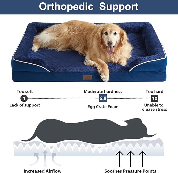 WNPETHOME Waterproof Dog Beds for Extra Large Dogs, Orthopedic XLarge Dog Bed with Sides, Big Dog Couch Bed with Washable Removable Cover, Pet Bed Sofa with Non-Slip Foam for Sleeping