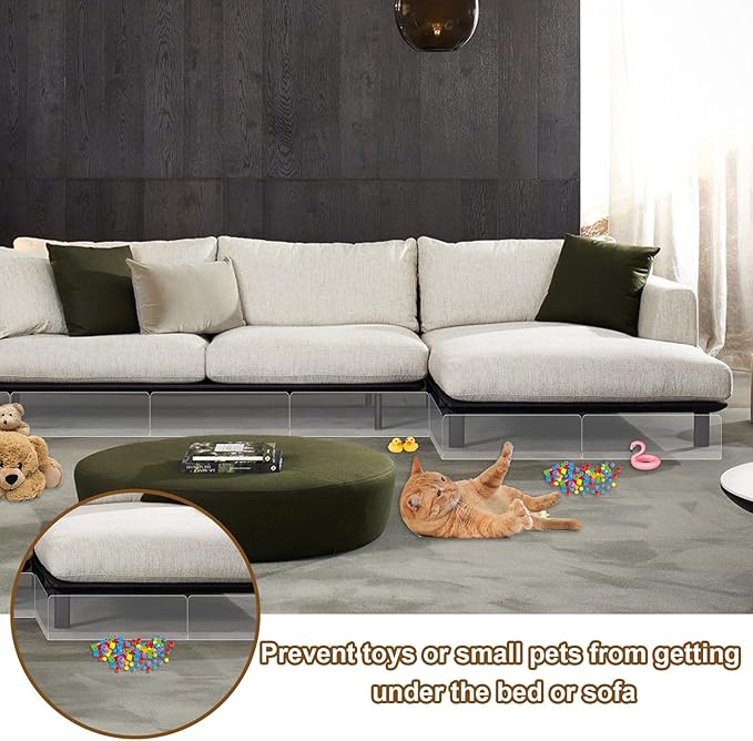 8PCS Under Bed Blocker for Pets, Clear Toy Blocker for Under Couch, Stop Pets Toys Going Under Furniture Bed or Sofa Couch, Gap Bumper for Under Bed for Pets King Size Bed, 6" Height 162" Length