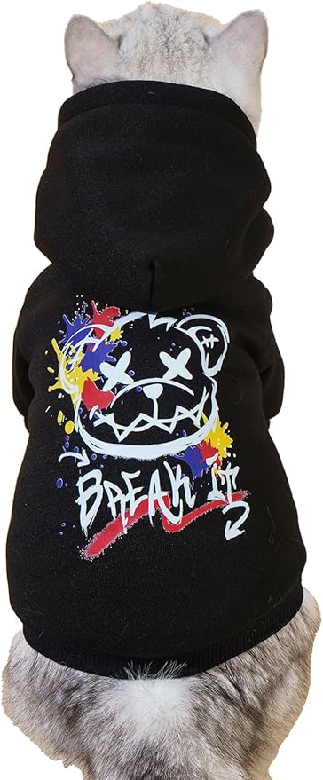 QWINEE Cartoon Bear Print Cat Hoodie Breathable Stretchy