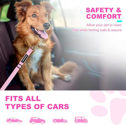 2 PCS Dog Seat Belt for Car Frskcssd Adjustable Dog Car Harness Heavy Duty Nylon Dog Safety Seat Belt Durable Pet Seat Belts for Small & Large Dogs Supports All Cars Quick & Easy Installation (Pink)